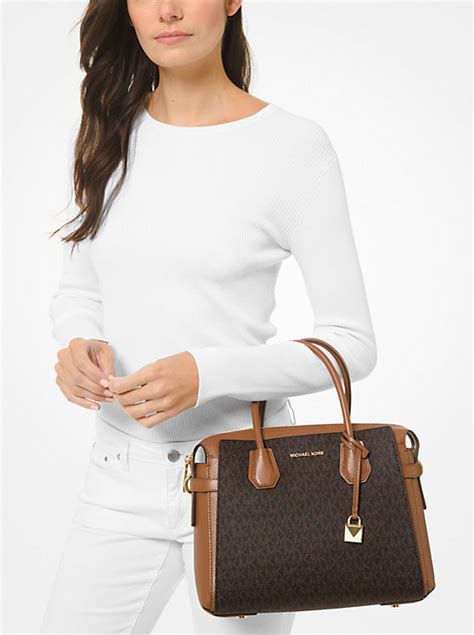 michael kors mercer medium logo and leather belted satchel|Michael Kors mercer gallery tote.